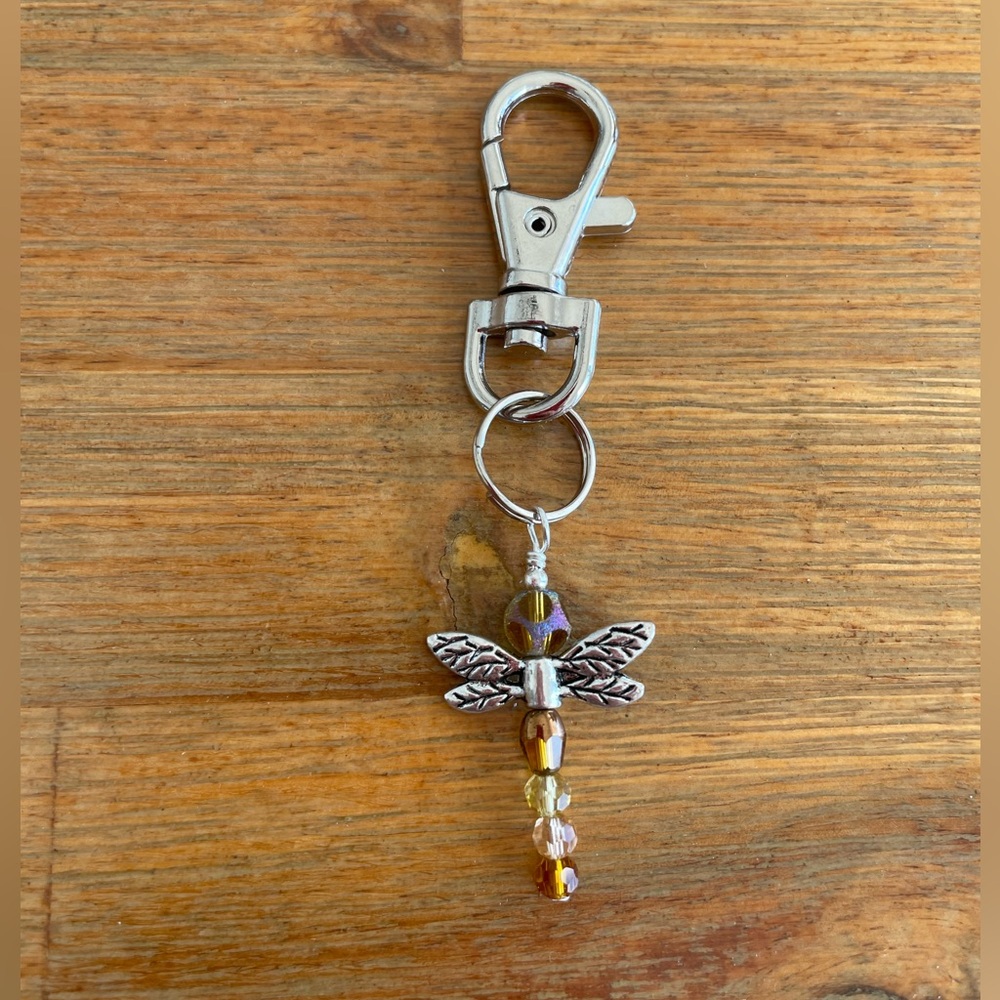 Handmade Brown Dragonfly Hand Bag Charm Keychain Zipper Pull Snap Hook Clip